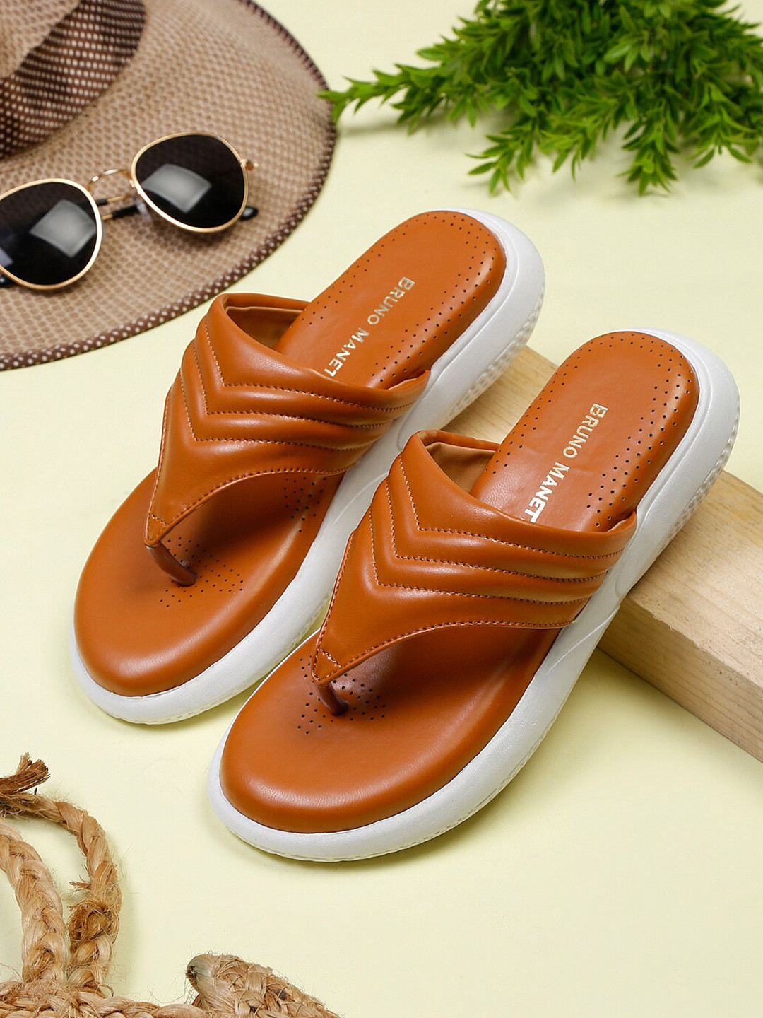 Bruno Manetti Women Tan Thong Flats