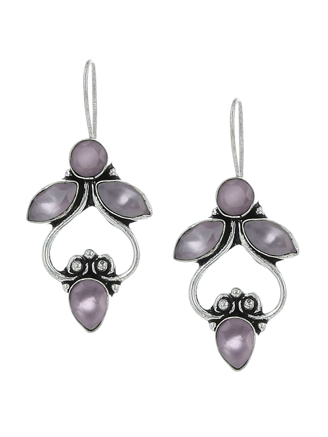 EL REGALO Silver-Toned & Lavender Stone Studded Drop Earrings