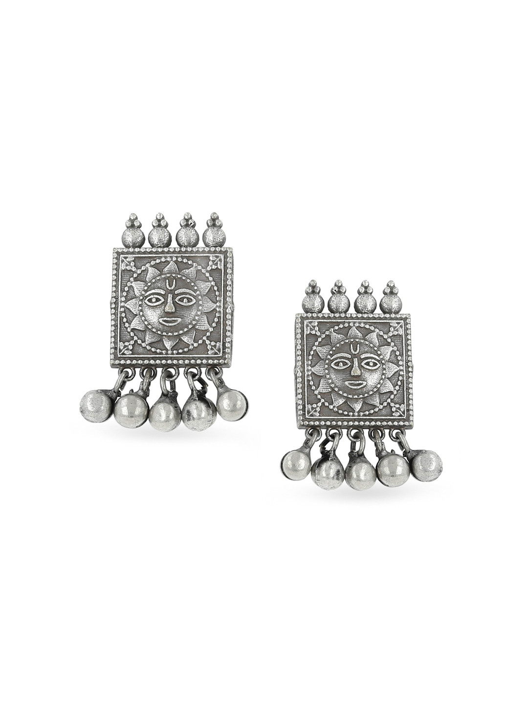 EL REGALO Silver-Toned Square Oxidise Studs Earrings