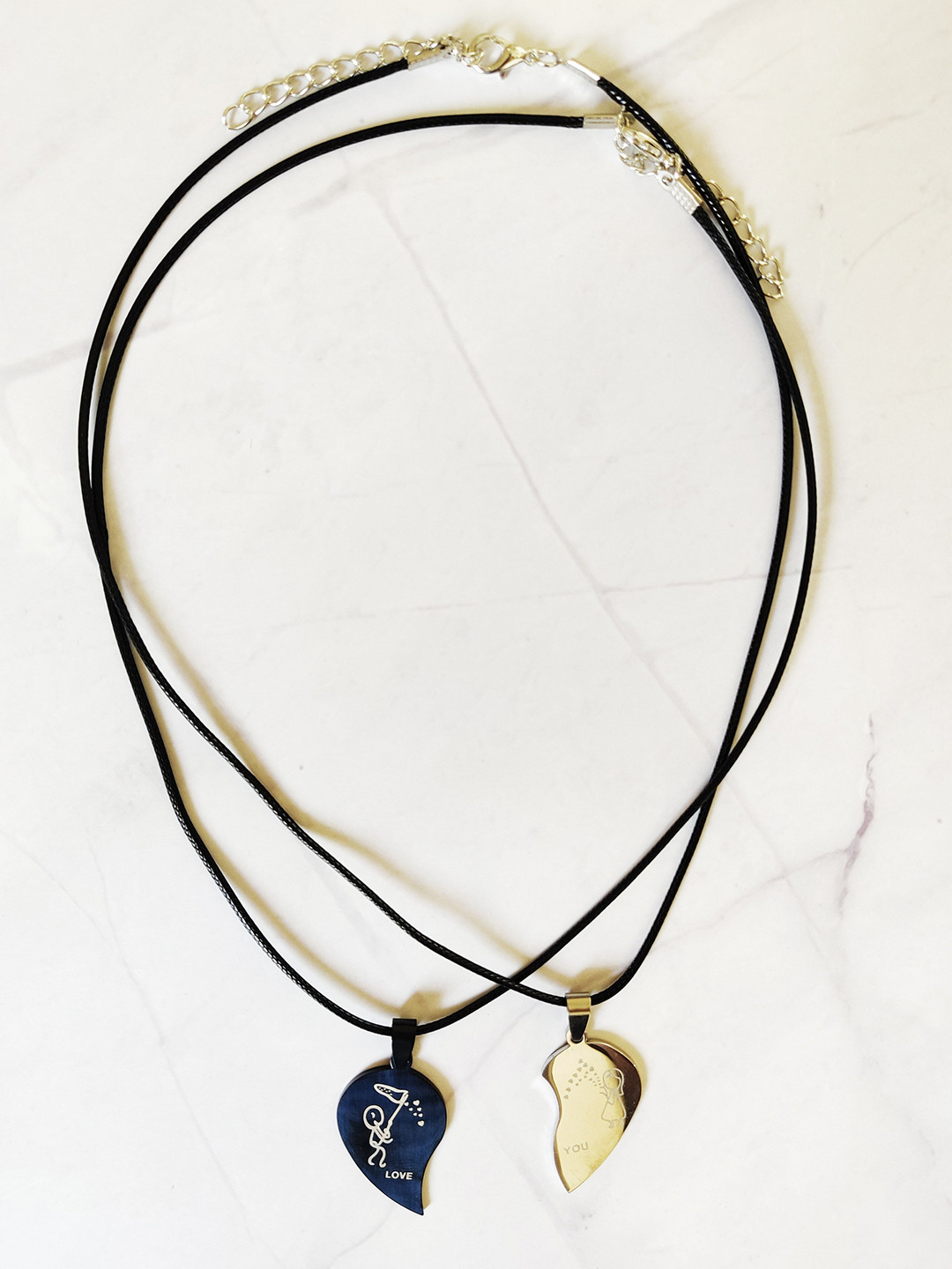 EL REGALO Unisex Black & Silver-Toned Set Of 2 Necklace