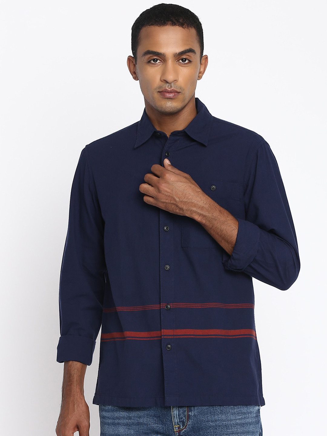 Lee Men Blue Classic Horizontal Striped Casual Shirt