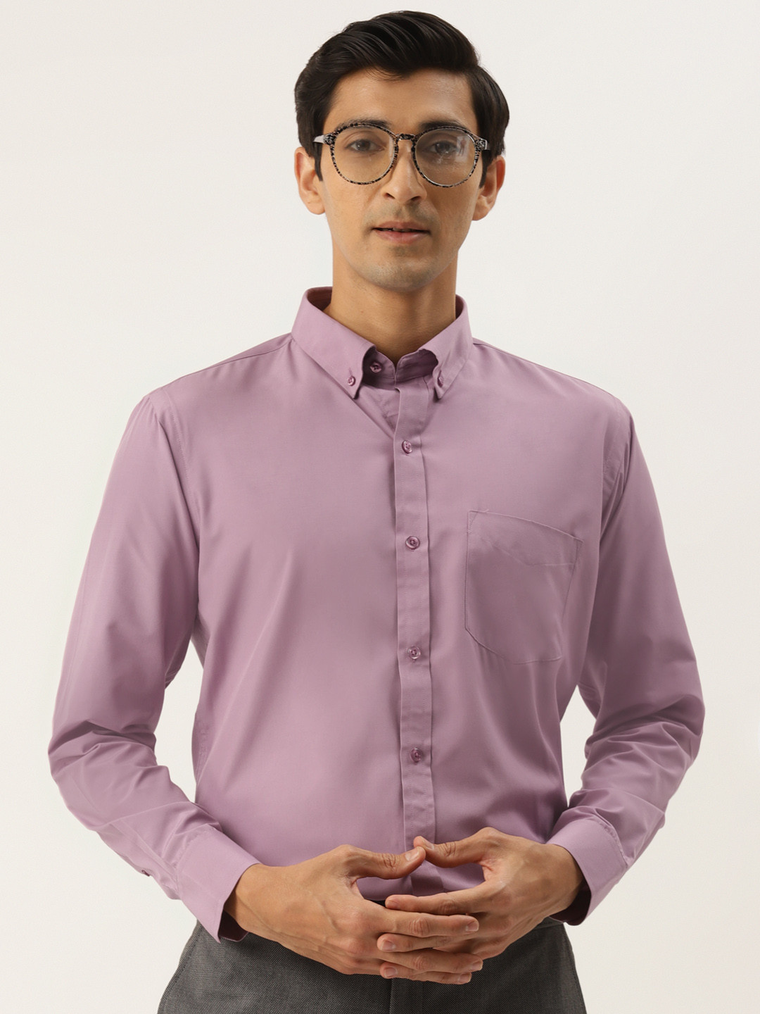 English Navy Men Mauve Solid Slim Fit Formal Shirt