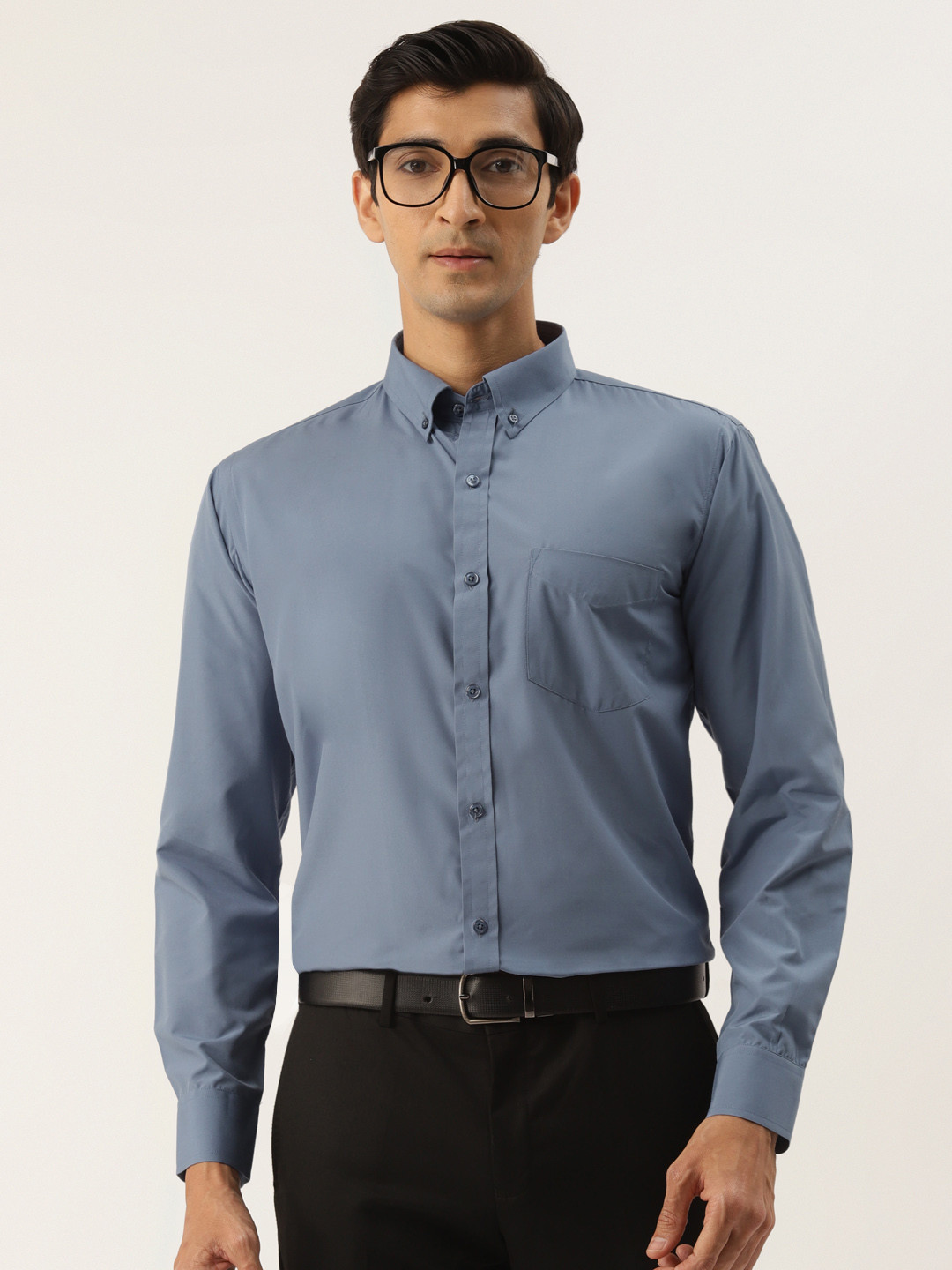 Men Blue Solid Slim Fit Formal Shirt