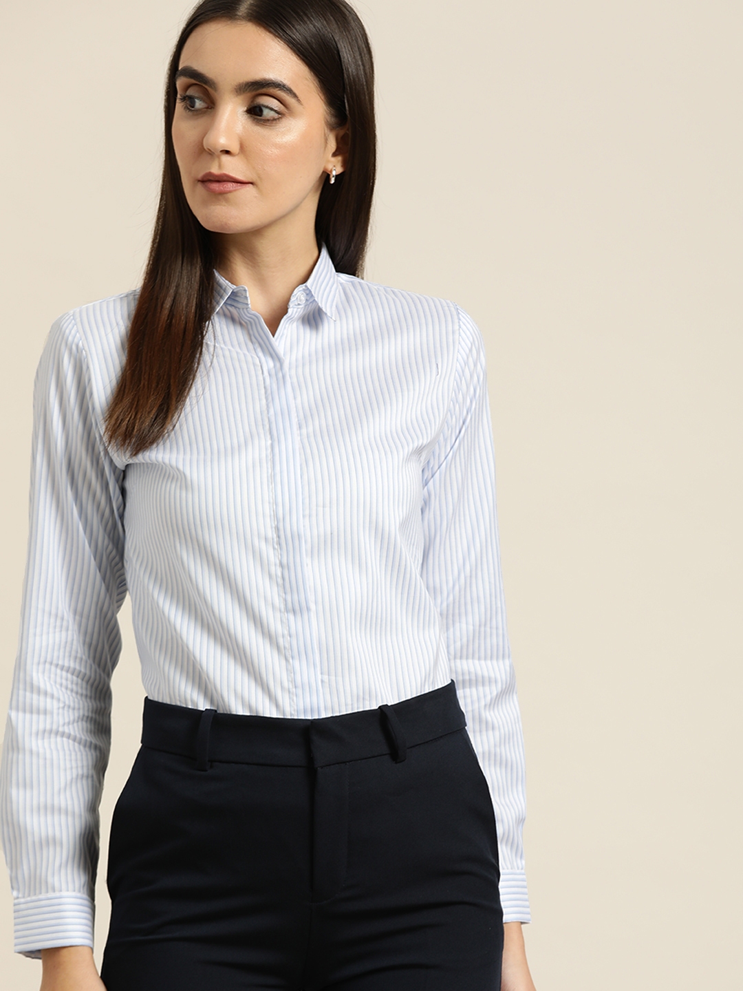 Buy Hancock Women White Blue Striped Pure Cotton Slim Fit Formal Shirt Shirts for Women 17120818 Myntra