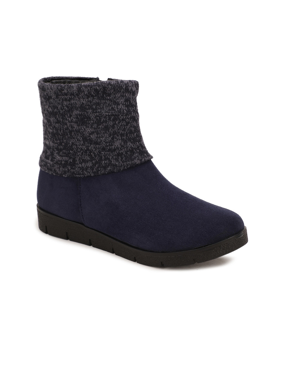 Bruno Manetti Women Navy Blue Suede Flat Boots
