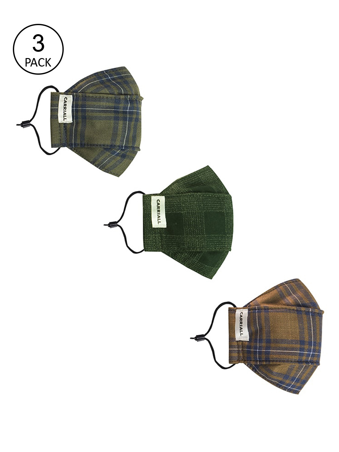 CARRIALL Unisex Pack Of 3 Assorted 3-Layer Reusable Cotton Cloth Masks