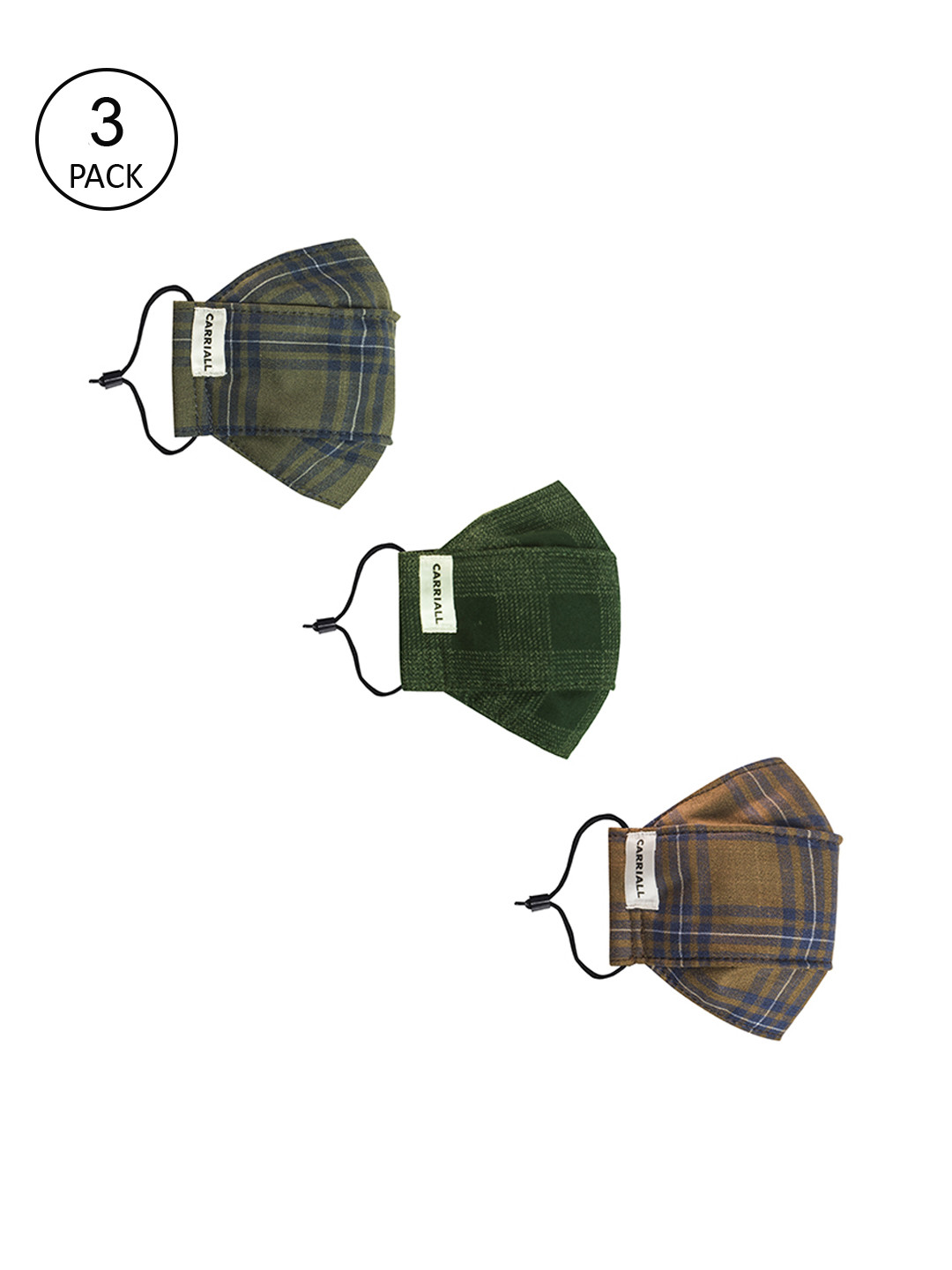 CARRIALL Adults Pack Of 3 Assorted 3-Ply Cotton Reusable Cloth Masks