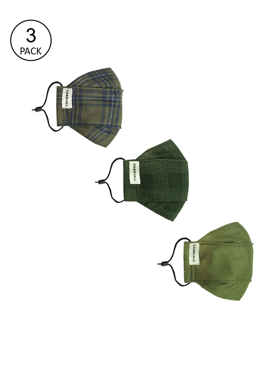 CARRIALL Adults Pack of 3 Assorted 3-Ply Cotton Reusable Cloth Masks