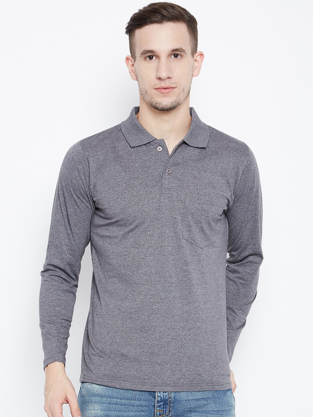 Camey Men Grey Polo Collar Cotton T-shirt