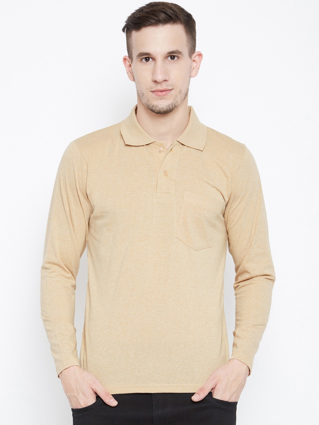 Camey Men Cream-Coloured Polo Collar Cotton T-shirt
