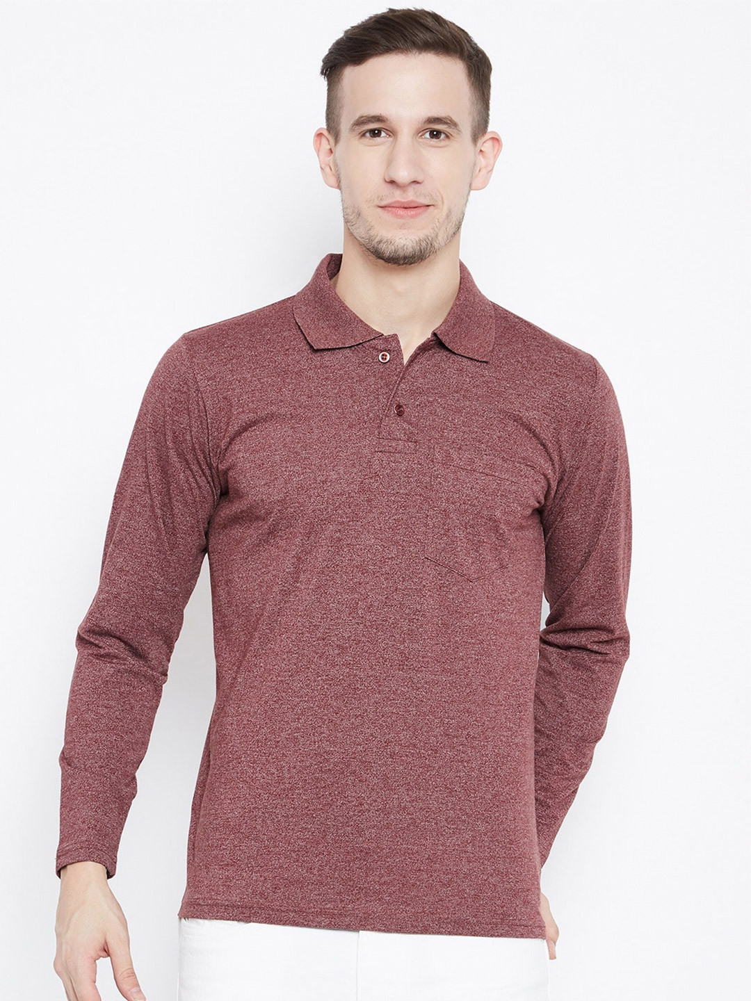 Camey Men Coffee Brown Polo Collar Cotton T-shirt