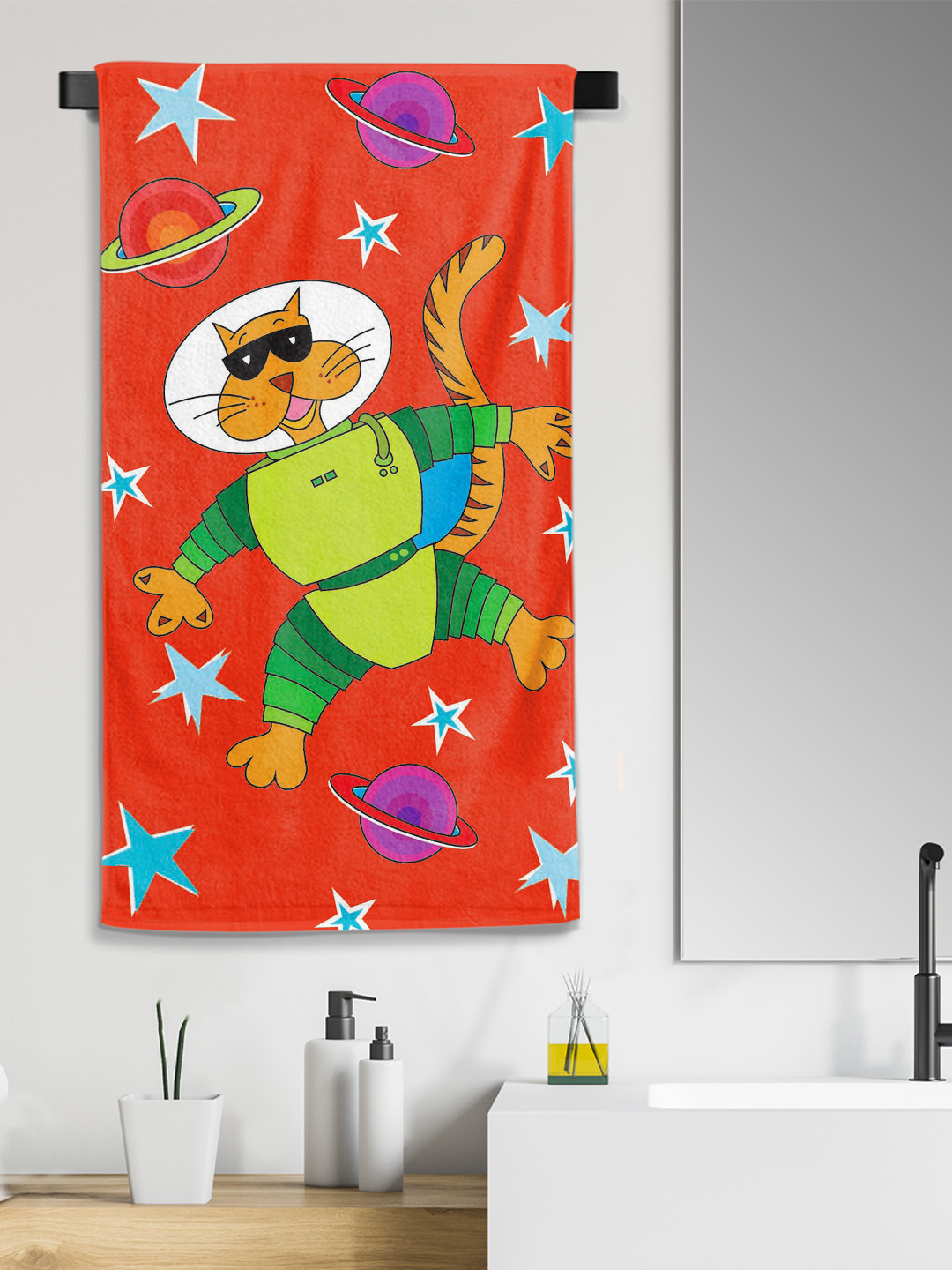 Kids Tiger Cartoon Printed Medium Cotton Bath Towel in 300 GSM