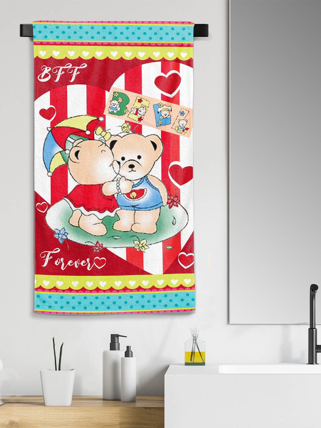 YK Kids Red & White Printed 260 GSM Organic Cotton Bath Towels