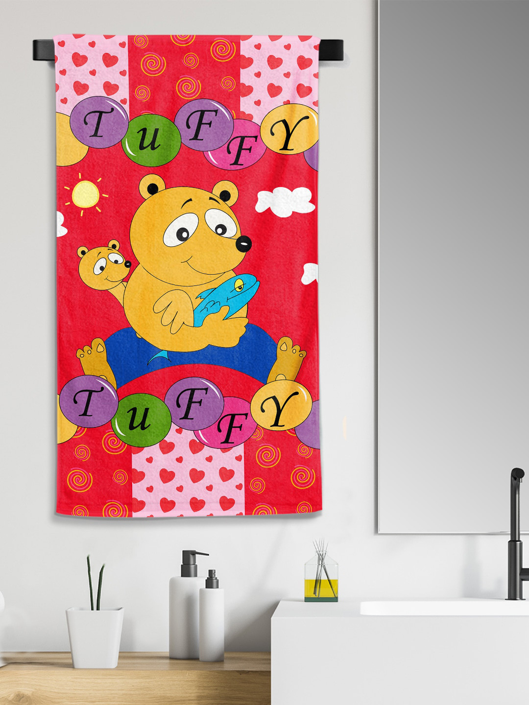 YK Kids Kids Tuffy Cartoon Printed Medium Cotton Bath Towel in 300 GSM