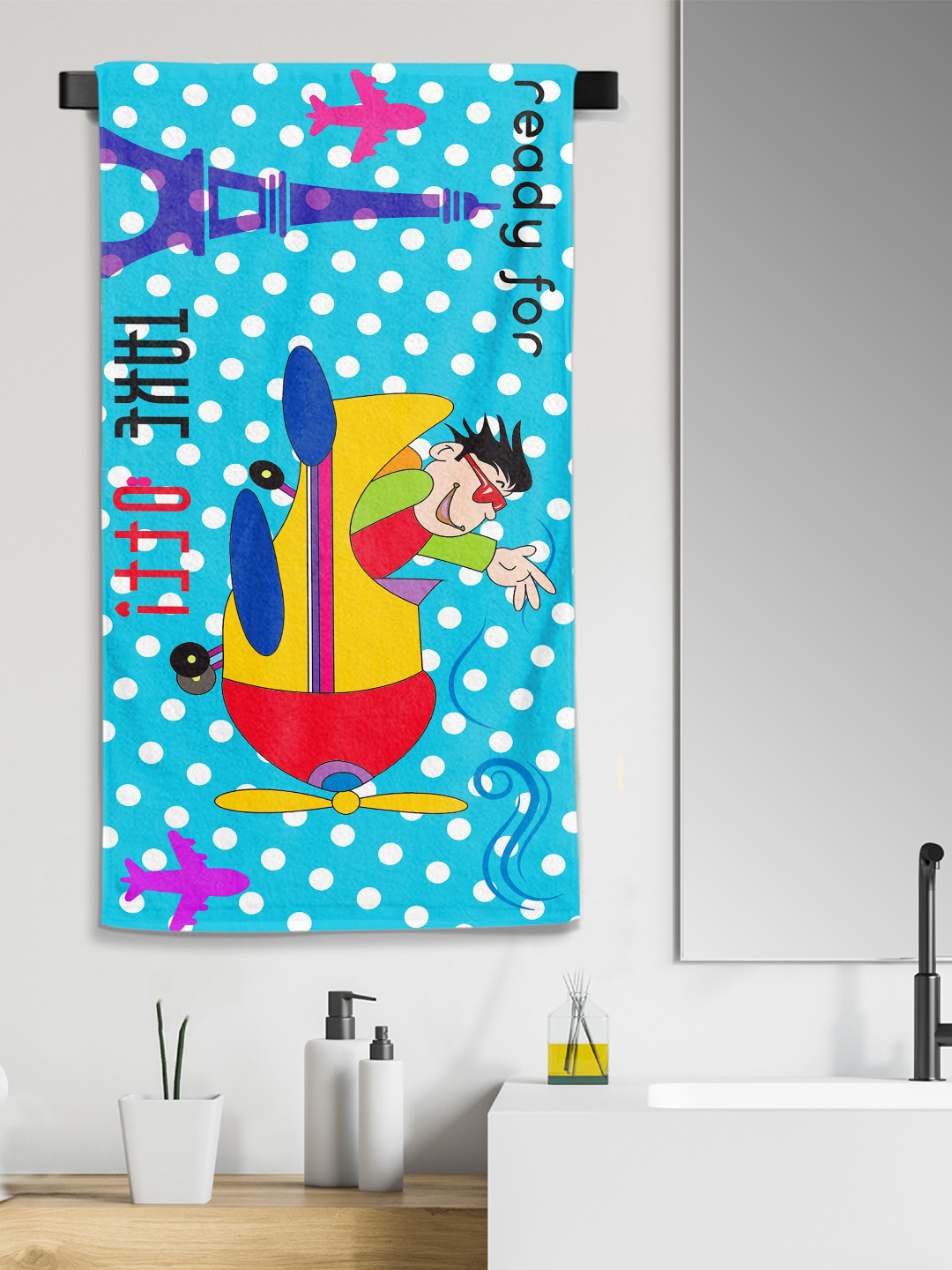 YK Kids Cartoon Printed Medium Cotton Bath Towel in 300 GSM