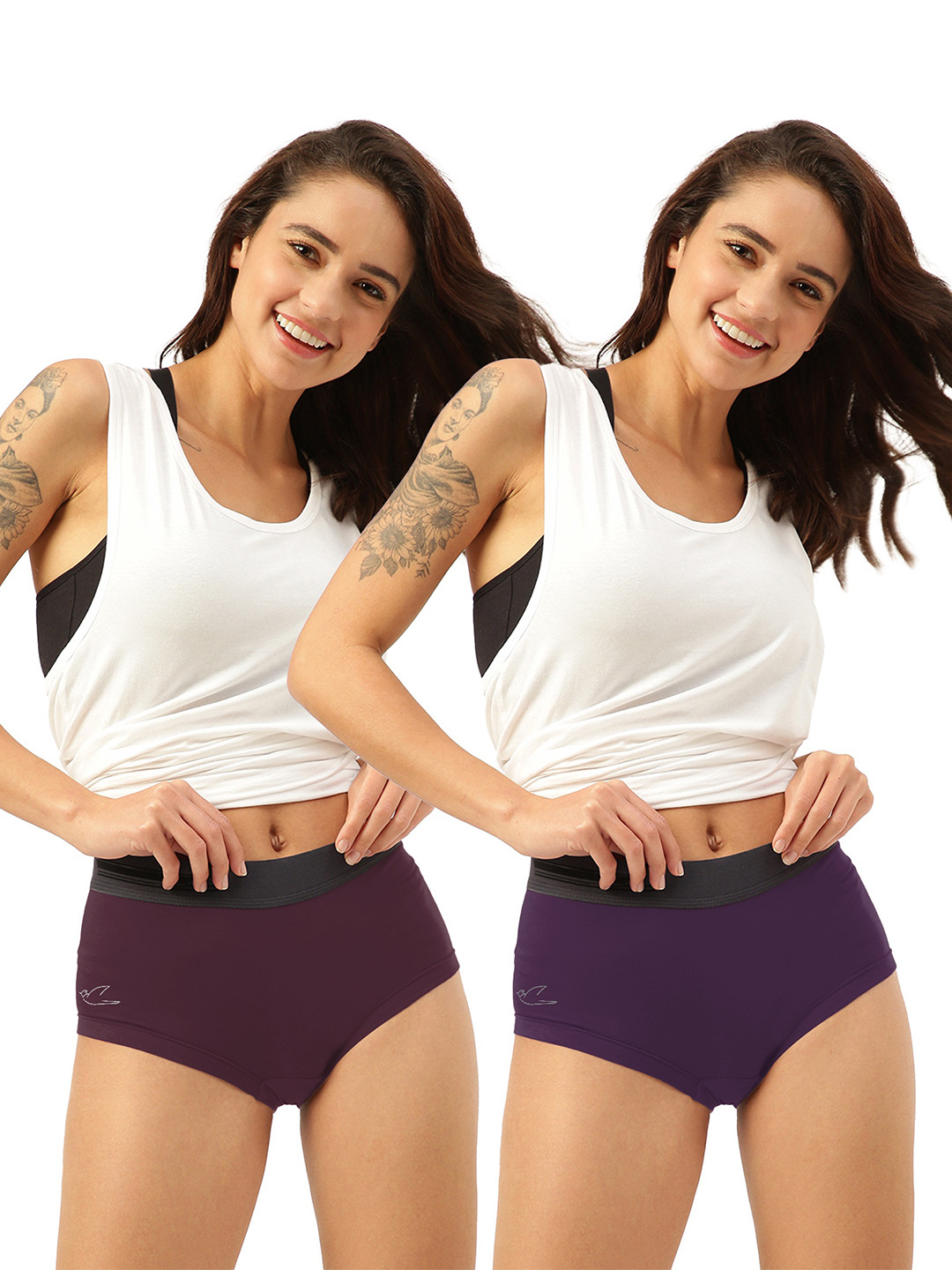 FREECULTR Women Pack of 2 Solid Micro Modal Boxer Briefs