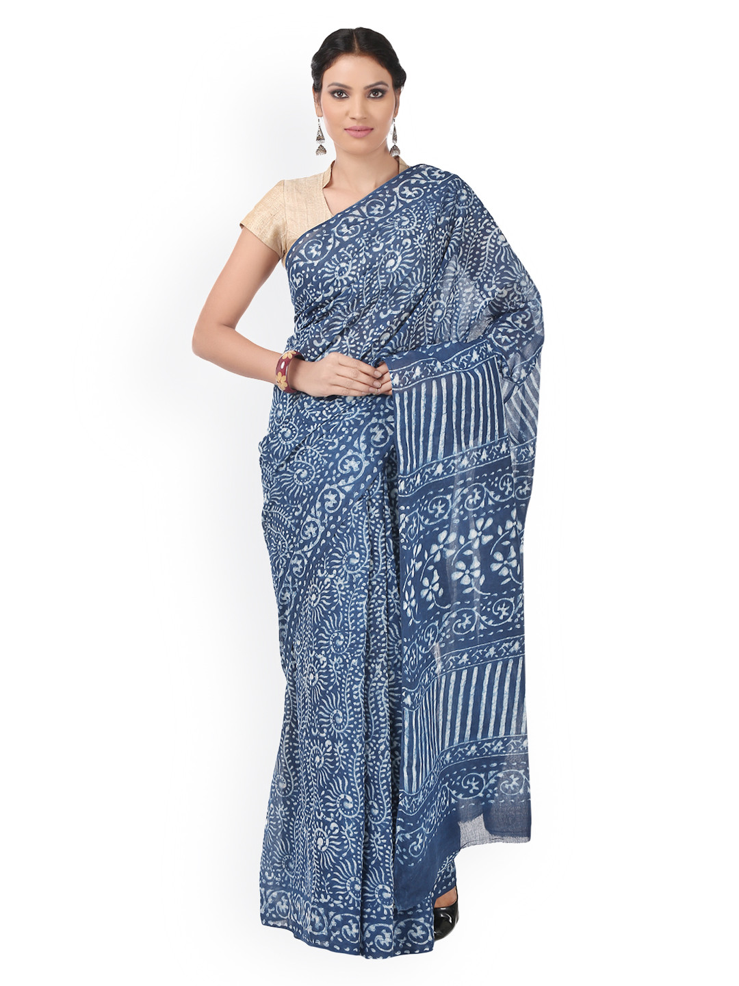 Kalakari India Indigo Dabu Hand Block Print Handcrafted Cotton Sustainable Saree
