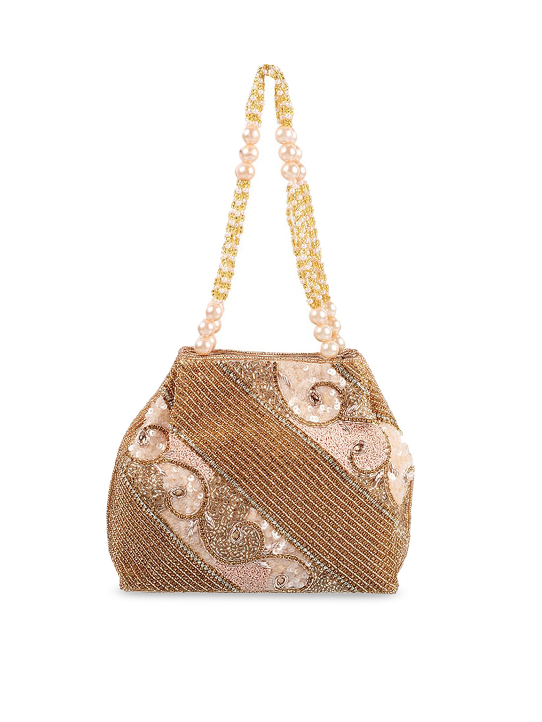 Metro Rose Gold Embellished Bucket Handheld Bag