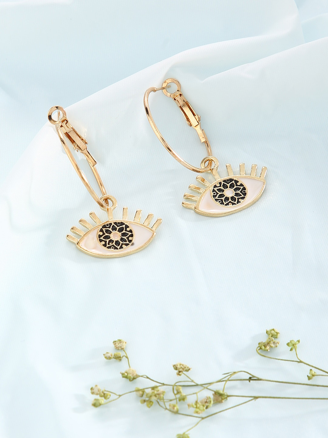 Just Peachy Gold-Plated Black & White Quirky Hoop Earrings