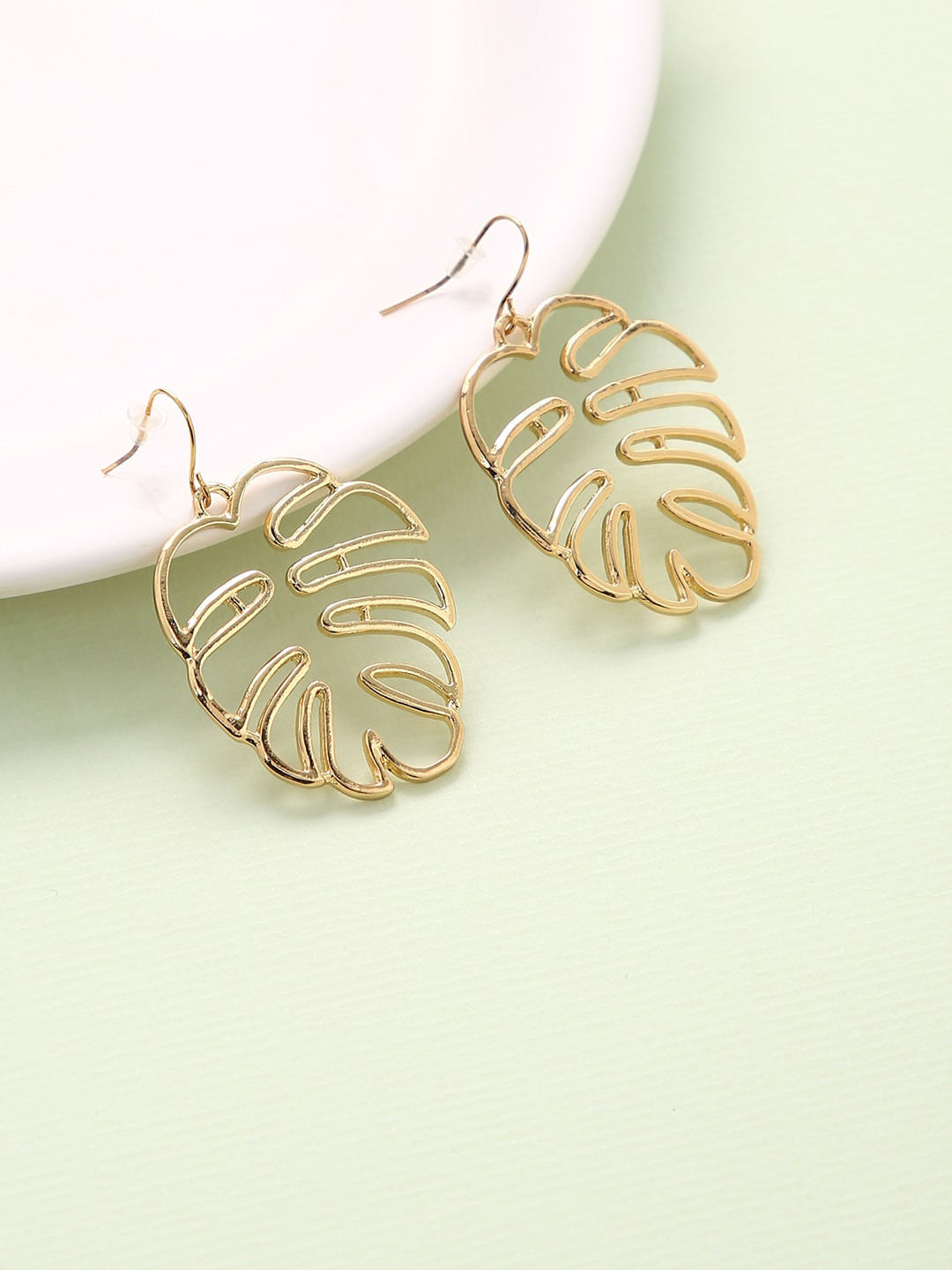 justpeachy Rose Gold Leaf Shaped Drop Earrings
