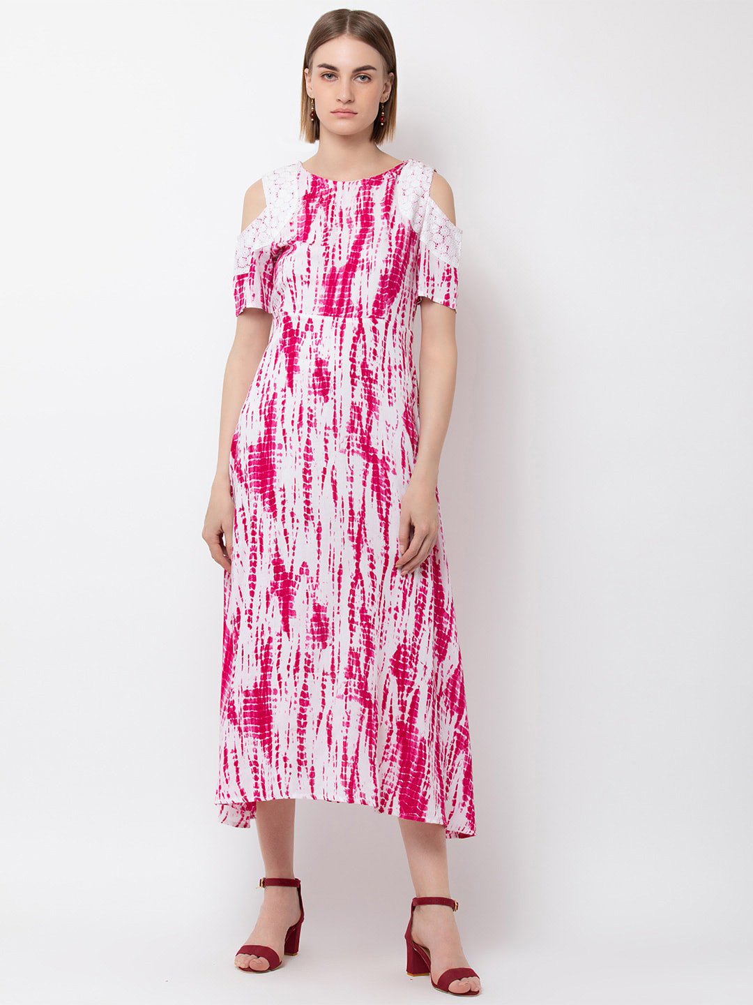 DODO & MOA White & Pink Tie and Dye Midi Dress