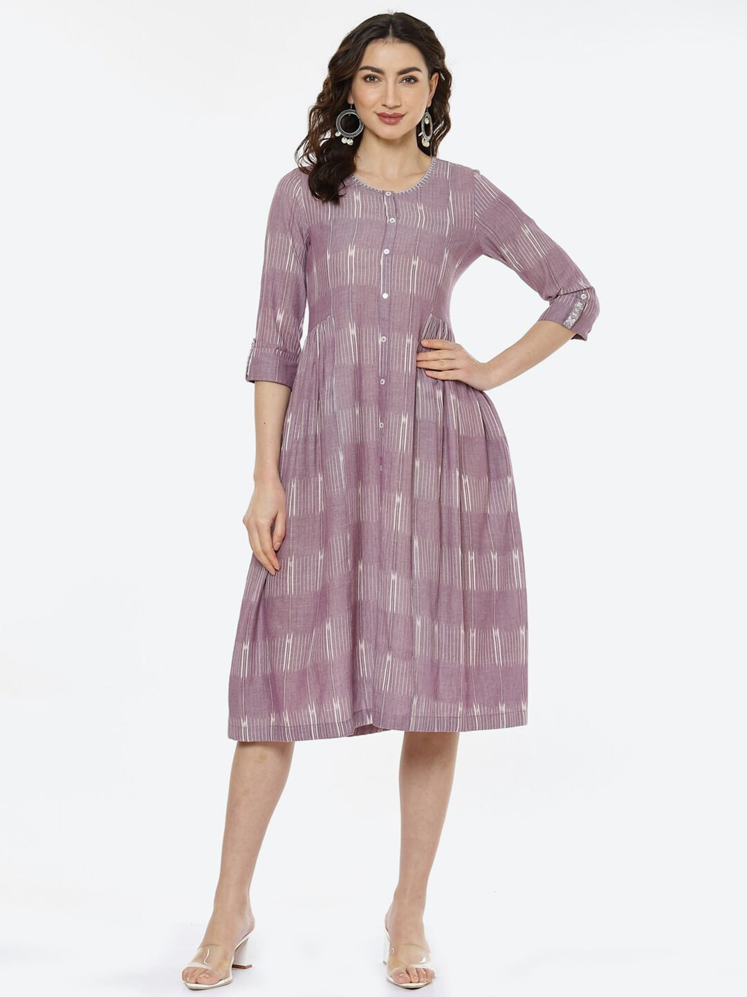 Biba Purple Ethnic Three-Quarter Dress