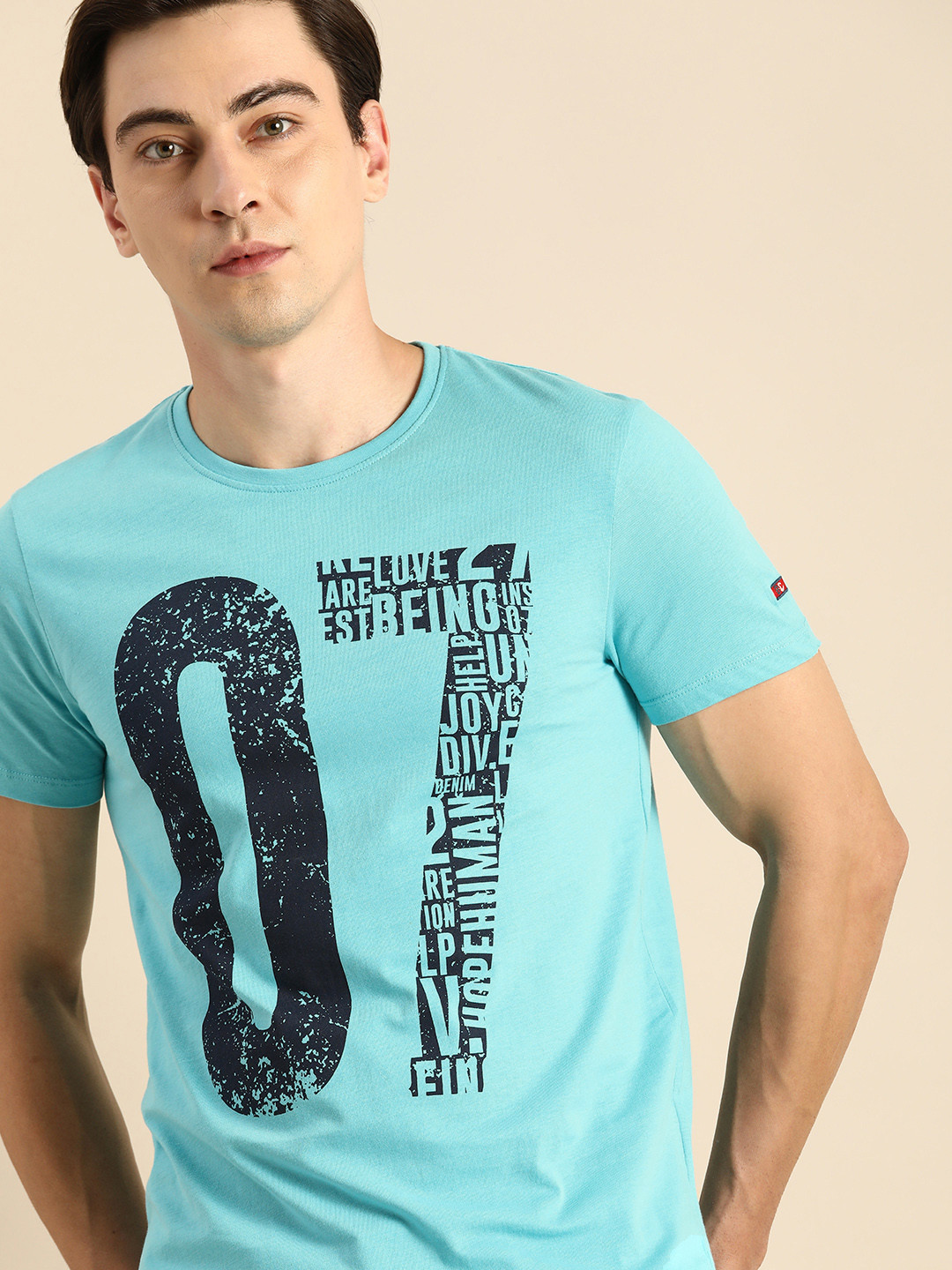 Being Human Men Sea Green Typography Printed Pure Cotton T-shirt