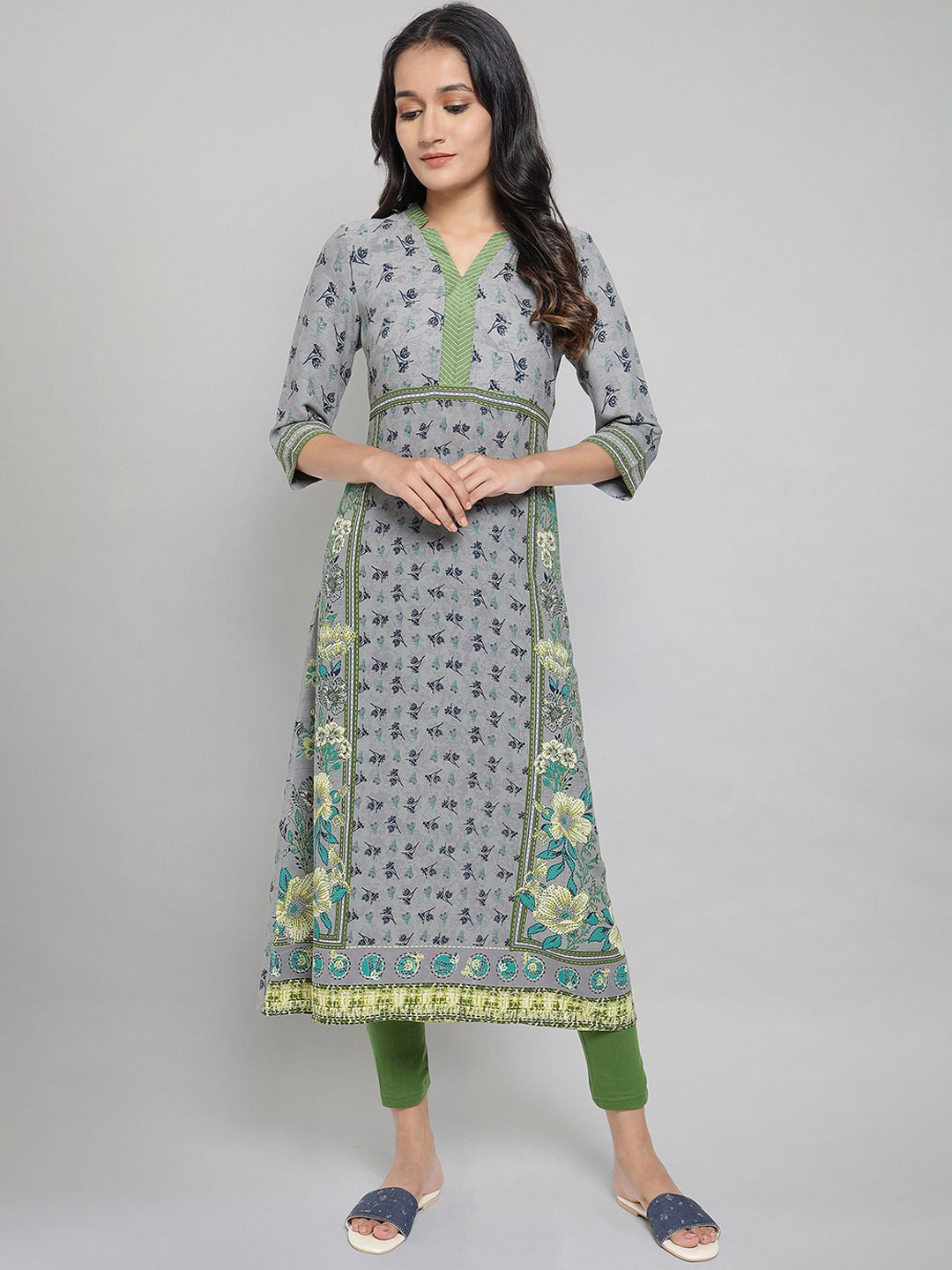 AURELIA Floral Print Crepe Kurta