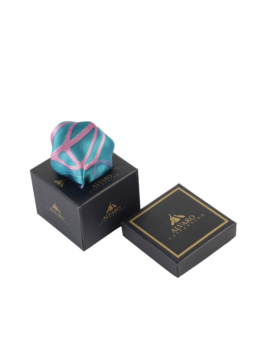 Alvaro Castagnino Men Teal Blue & Pink Digital Printed Pocket Square