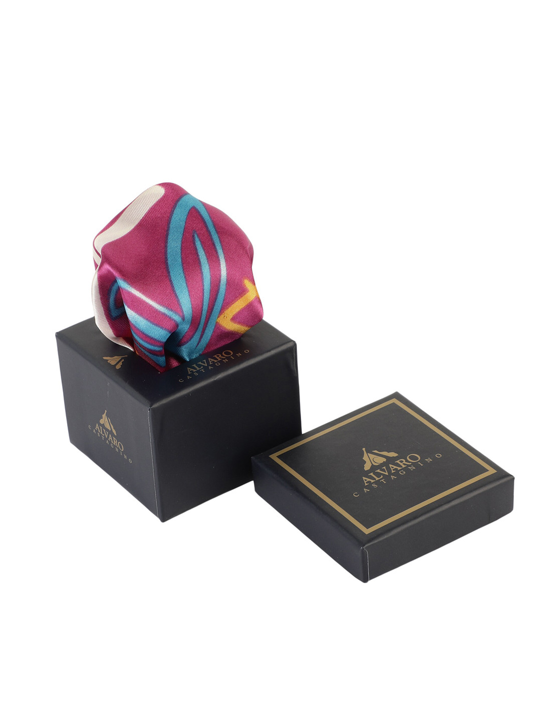 Alvaro Castagnino Men Maroon & Yellow Digital Printed Pocket Square