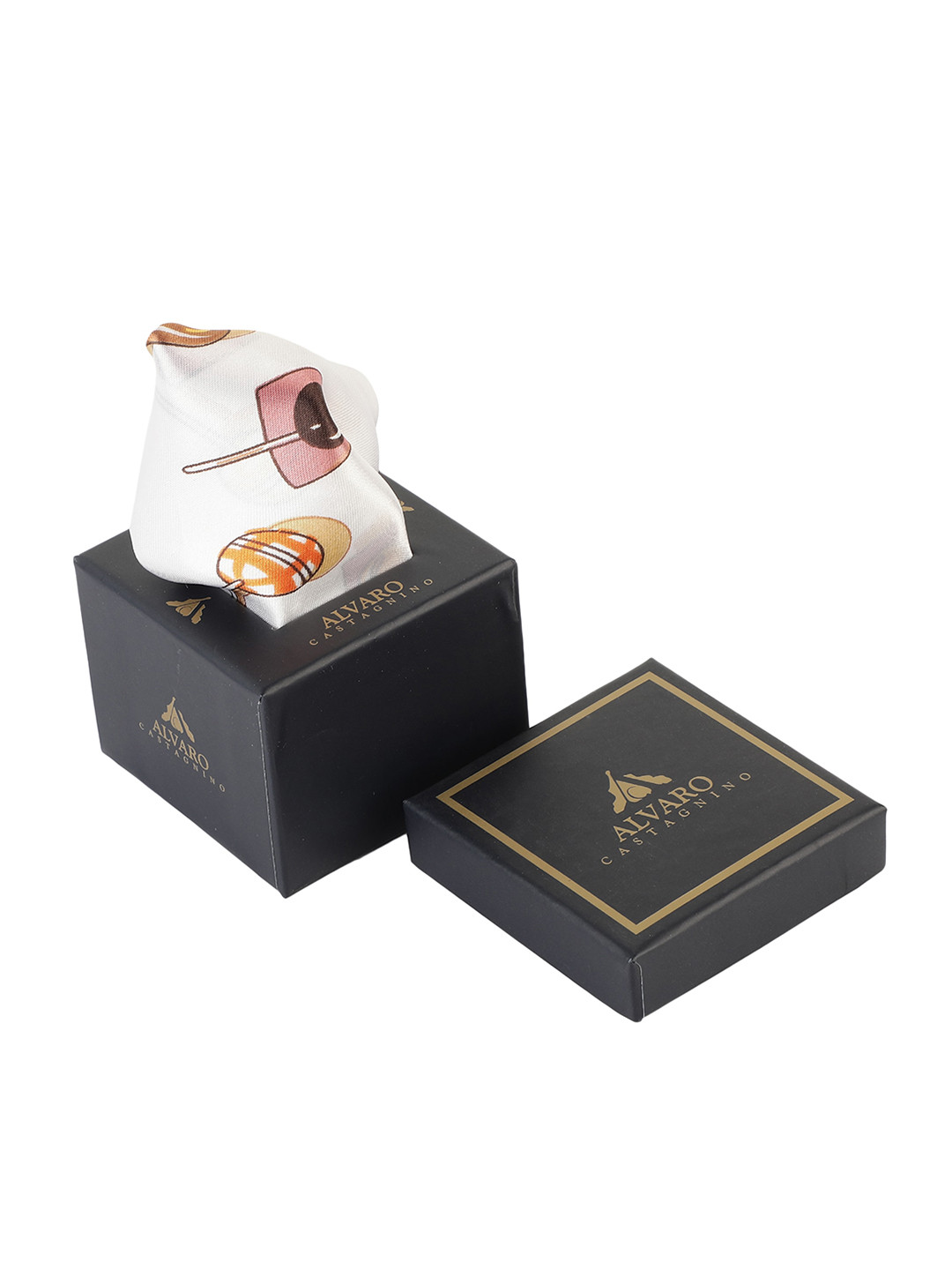 Alvaro Castagnino Brown & Multi Coloured Polyster Digital Printed Pocket Square