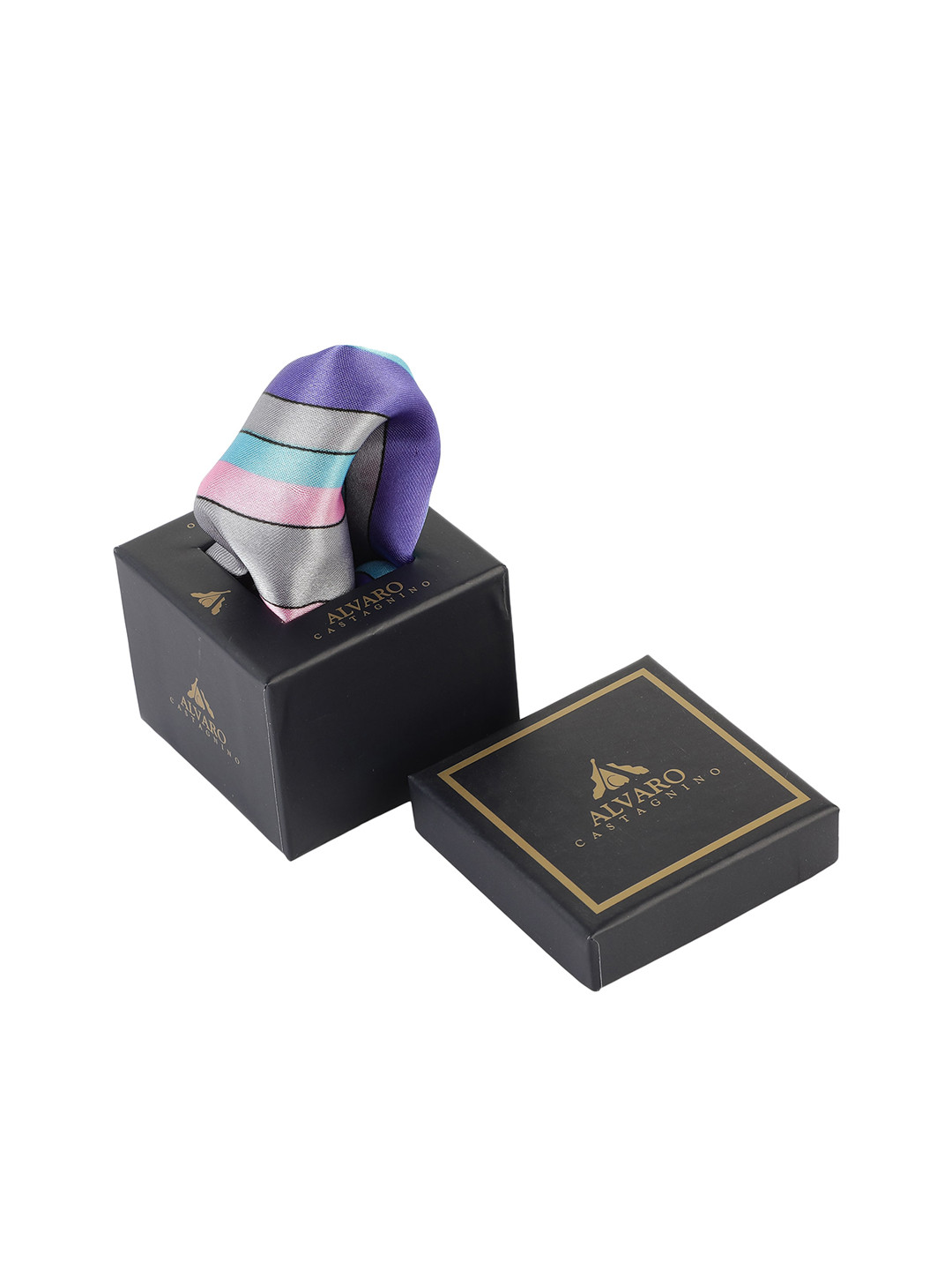 Alvaro Castagnino Men Pink And Grey Digital Printed Pocket Square