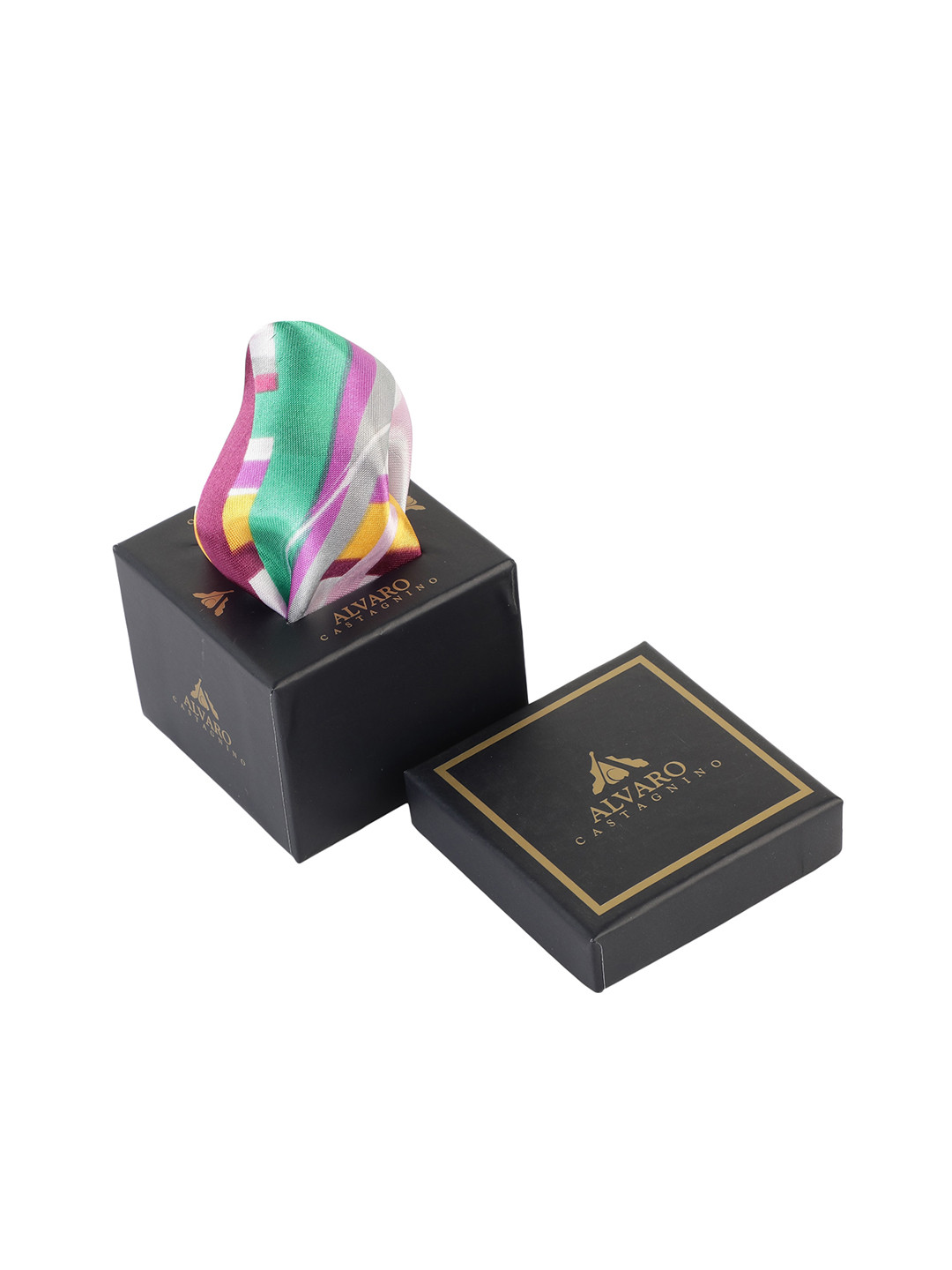 Alvaro Castagnino Men Magenta Pink & Green Printed Pocket Square