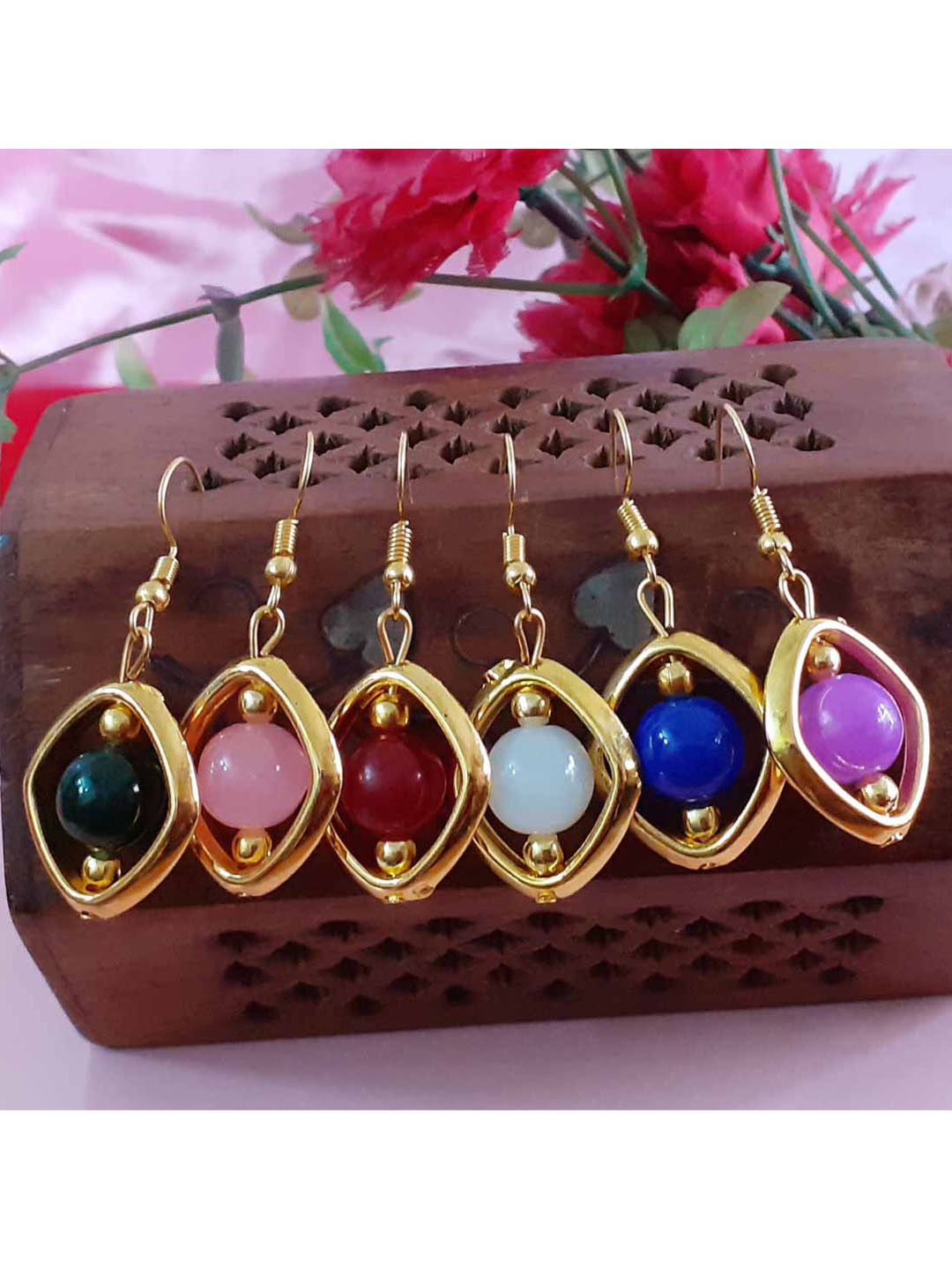 RICH AND FAMOUS Set Of 6 Gold-Toned Pearl Crystal Contemporary Drop Earrings