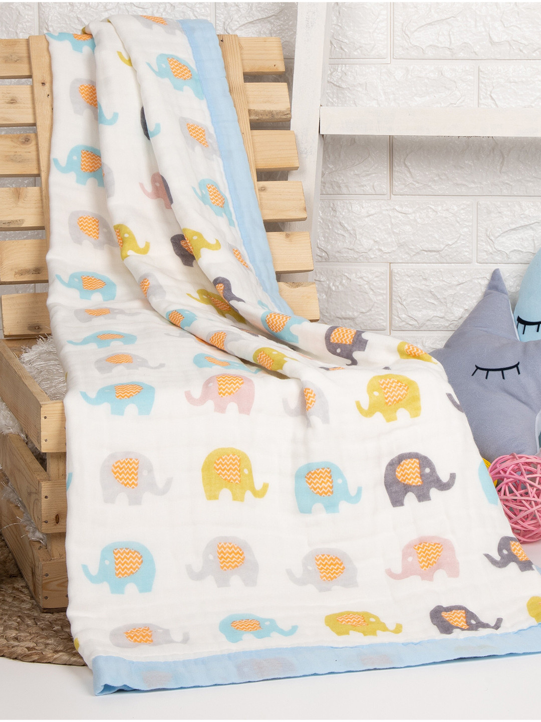 KICKS & CRAWL White & Yellow Mild Winter 150 GSM Single Bed Blanket