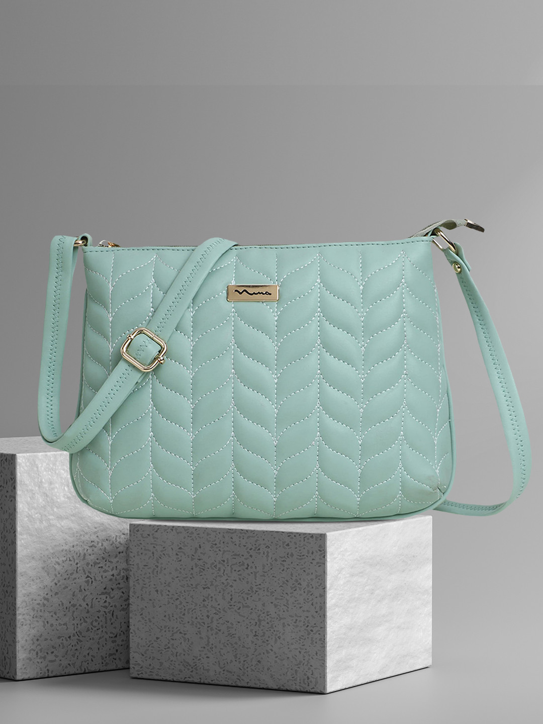 SHINING STAR Green Textured PU Structured Sling Bag