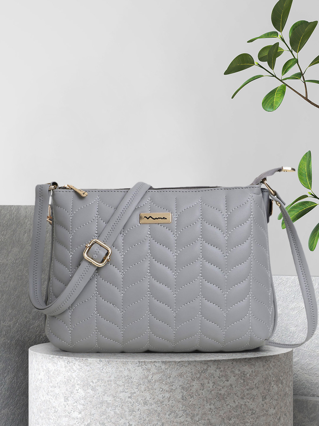 SHINING STAR Grey Geometric PU Structured Sling Bag