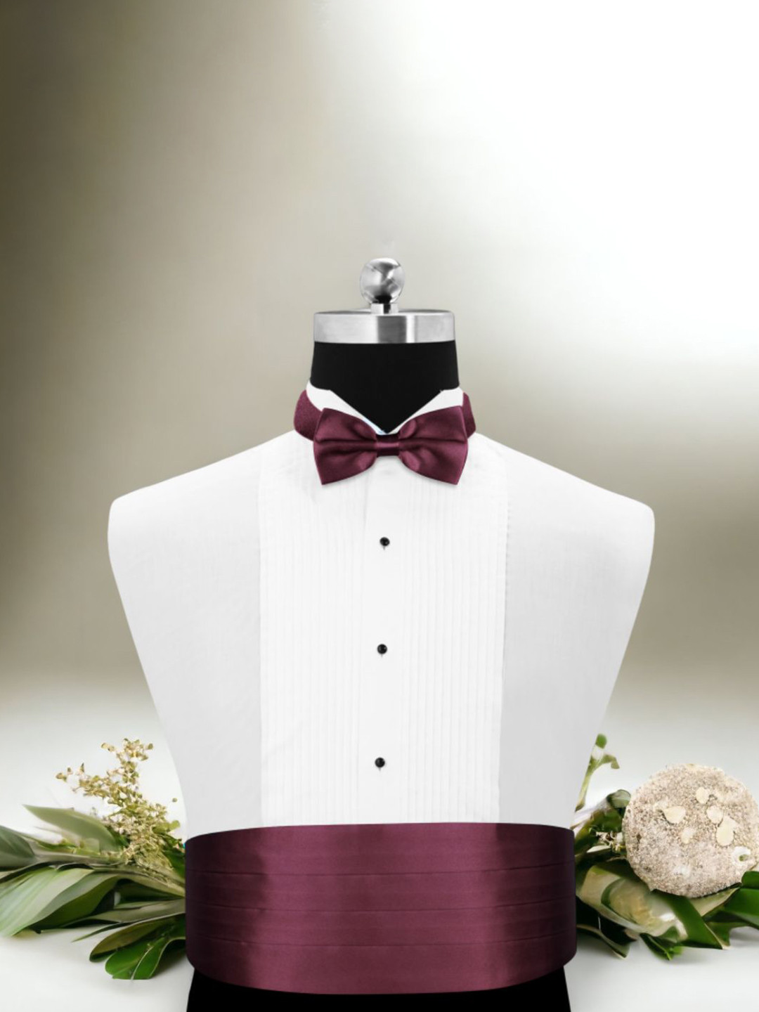 Peluche The Debonair Wine Satin Solid Cummerbund and Bow Tie Set