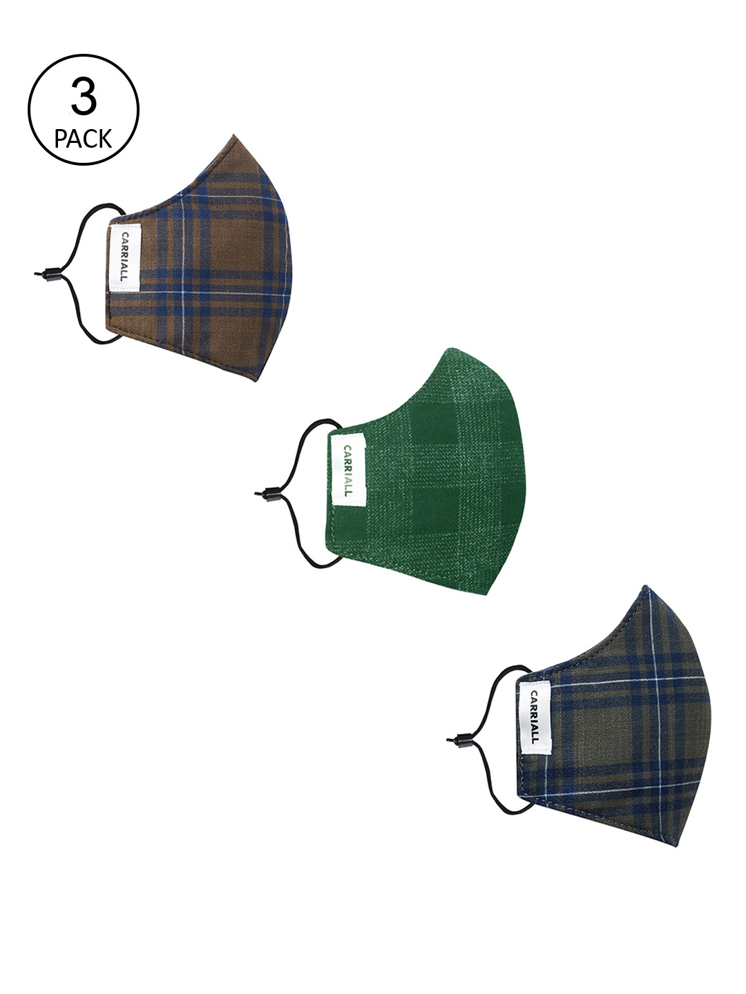 CARRIALL Unisex Pack Of 3 Assorted 3-Layer Reusable Cotton Cloth Masks