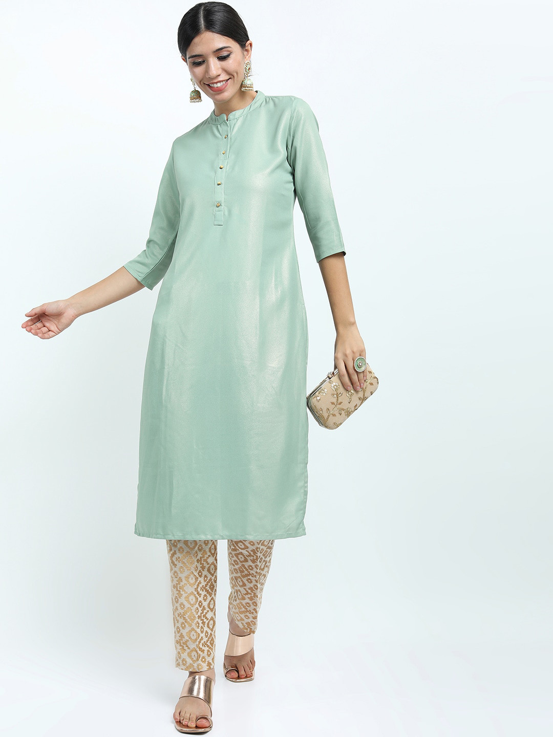 Vishudh Women Green Pathani Kurta