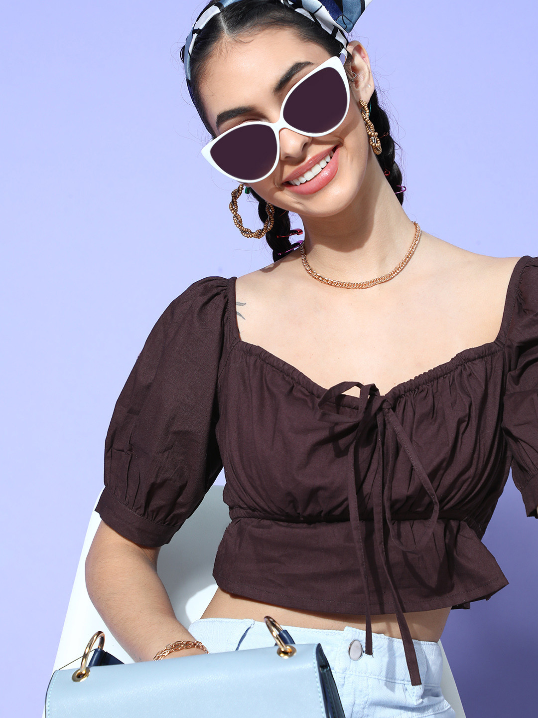 Athena Women Chic Brown Solid Bustier Top