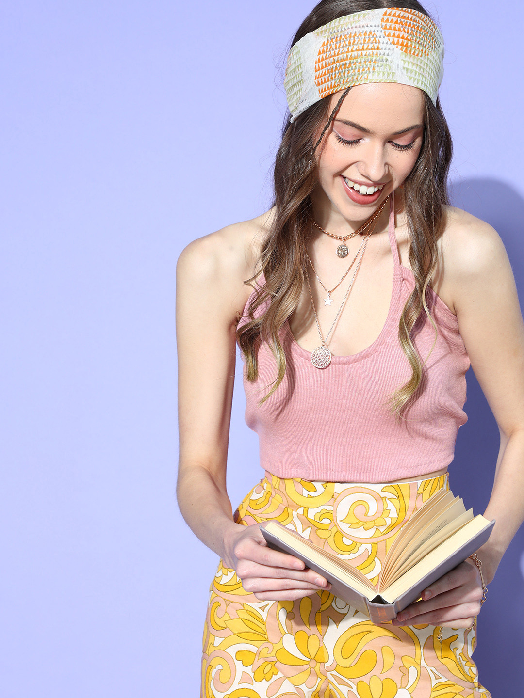 Athena Women Pretty Pink Solid Halter Neck Top