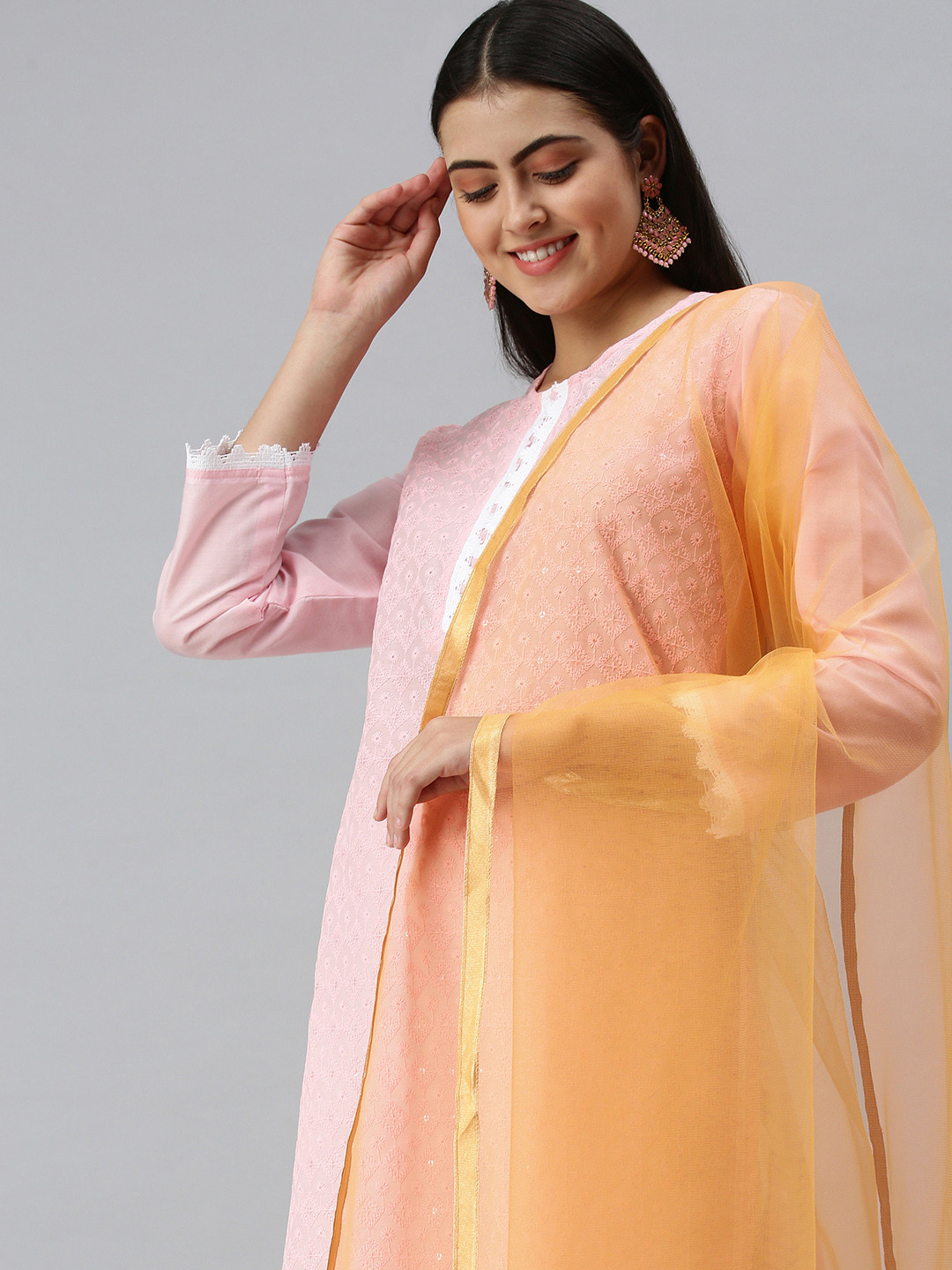 flaher Women Yellow Gotta Patti Net Dupatta