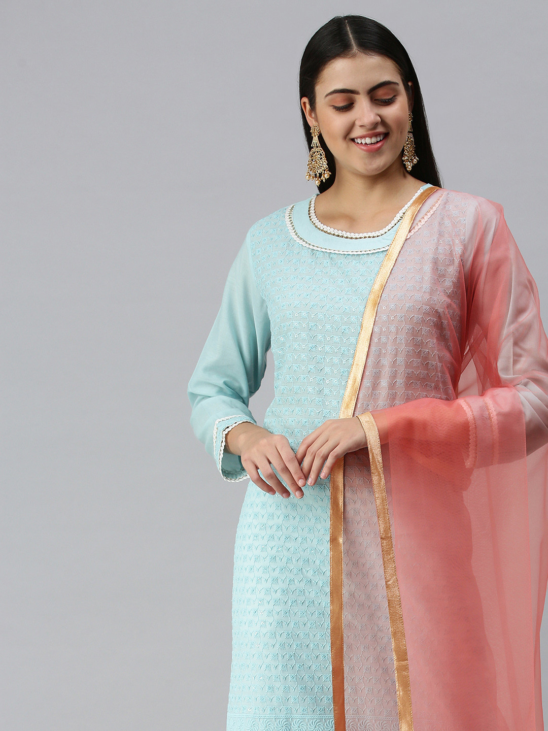 flaher Women Rose Gotta Patti Net Dupatta