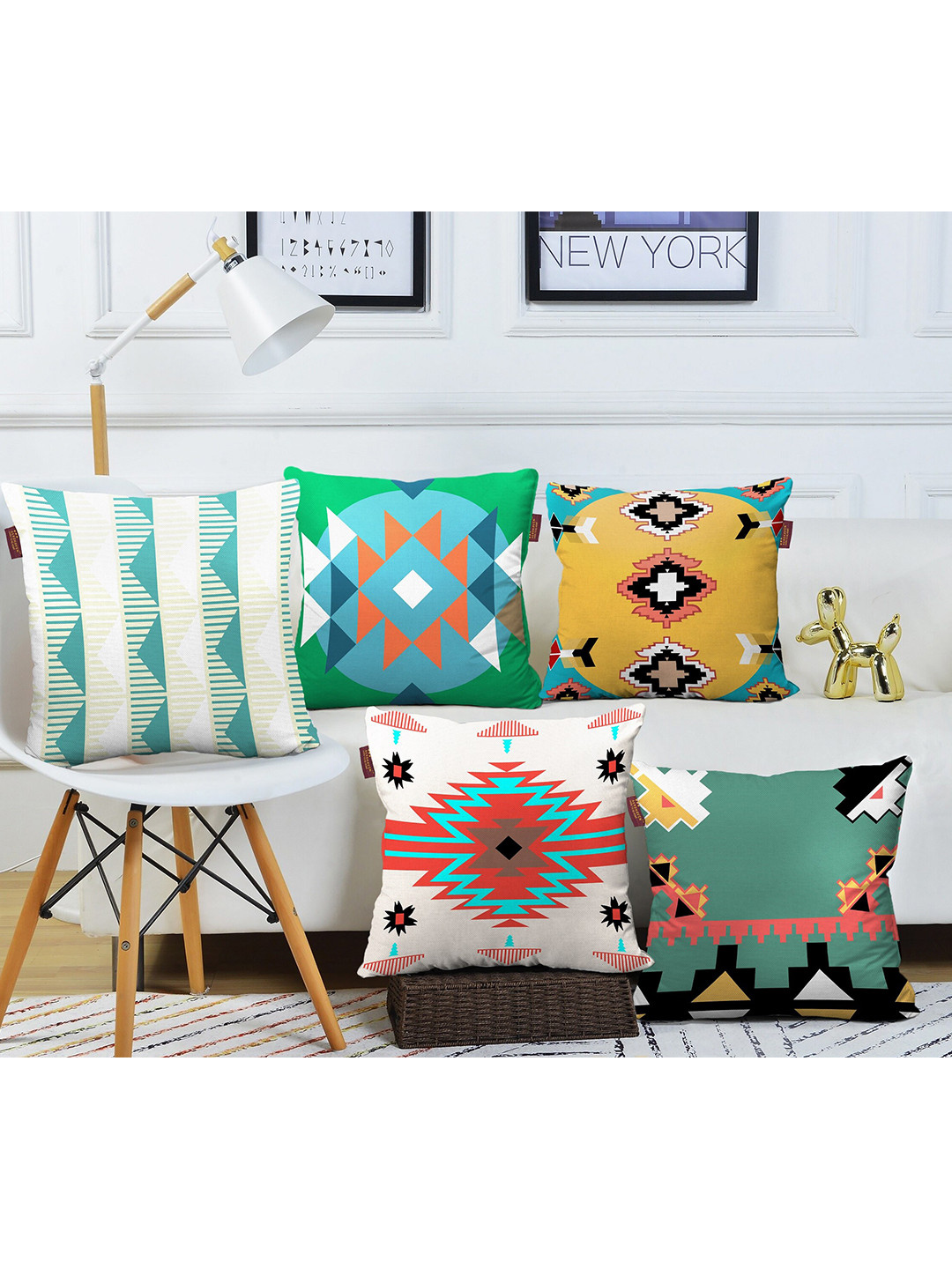 AEROHAVEN Geometric Polyester Silk Lightweight 5 Pcs Textured Cushion Covers -20x20In