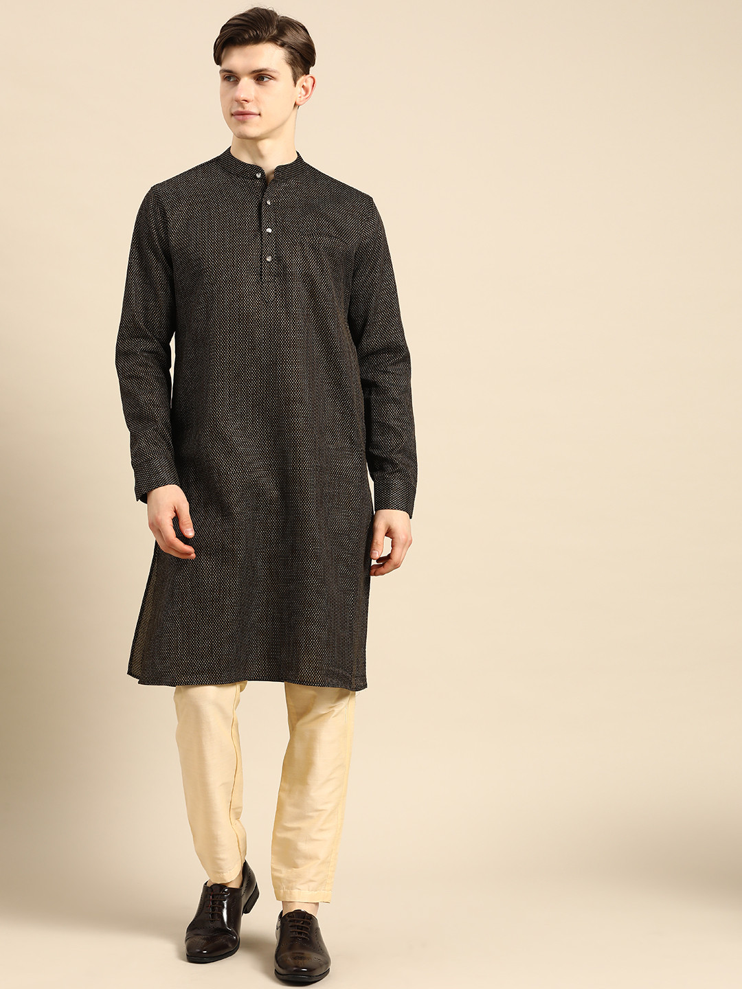 Anouk Men Black Woven Design Kurta with Trousers