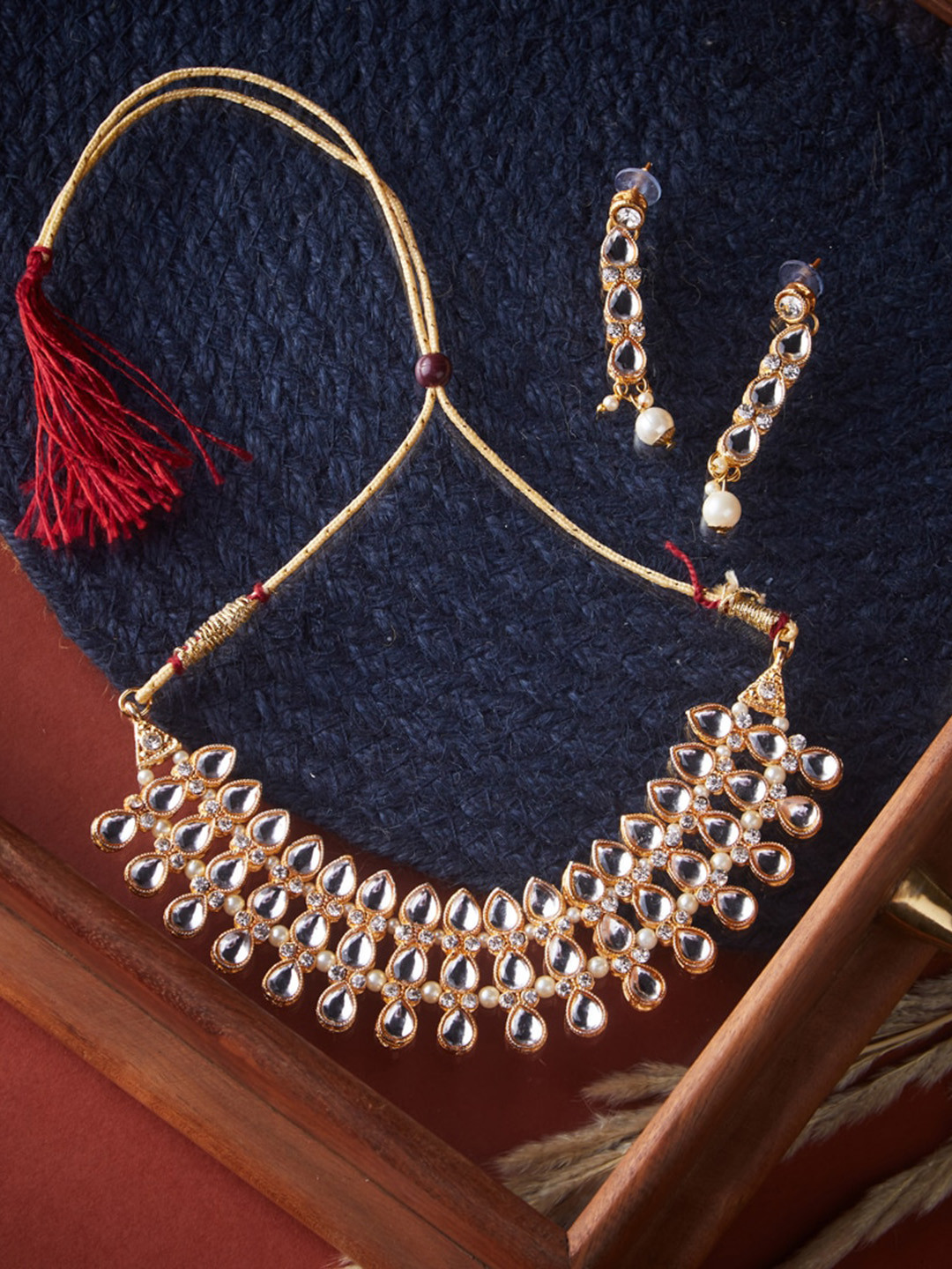 ATIBELLE Gold-Plated & White Stone-Studded Jewelry Set