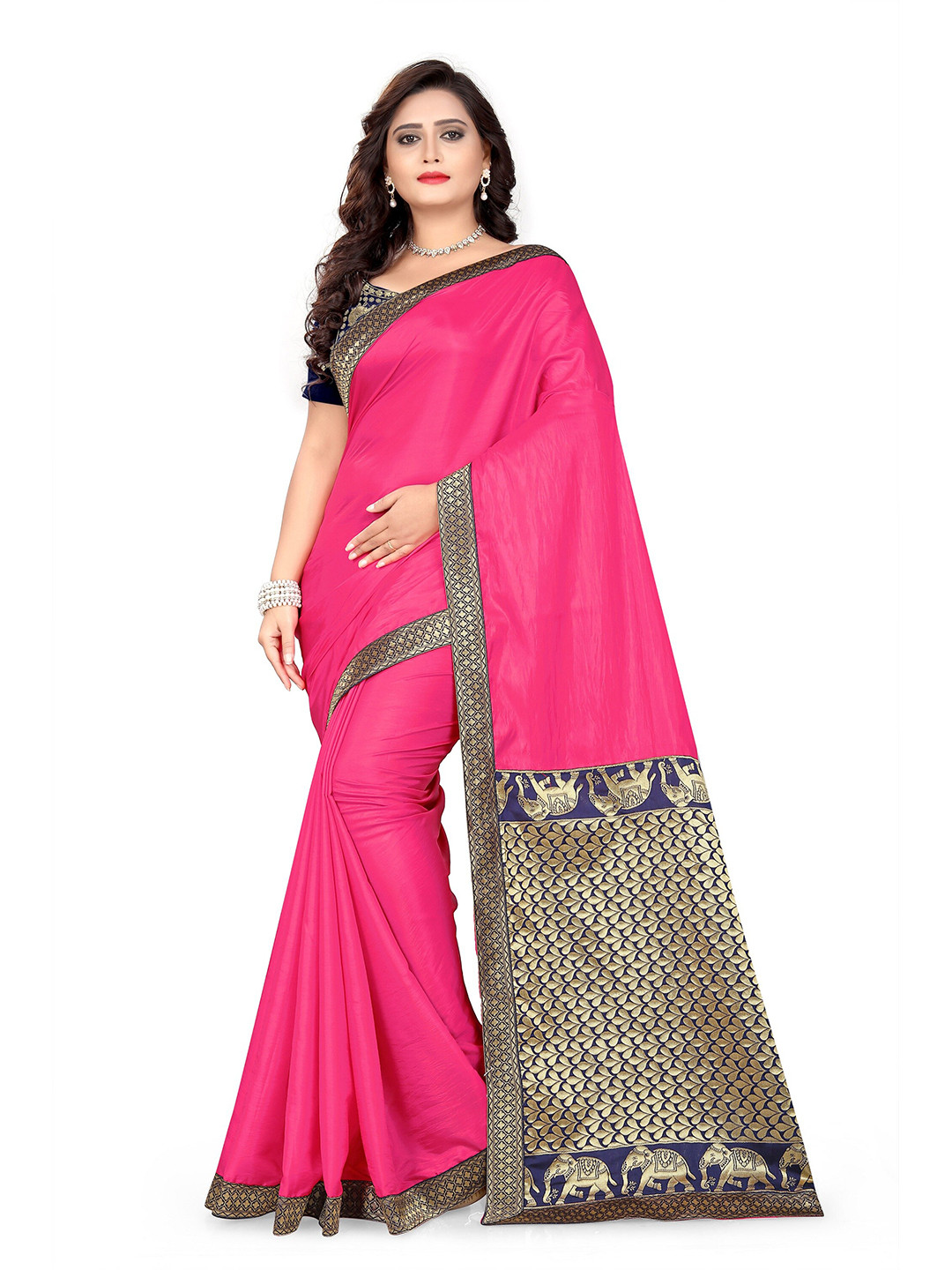 KALINI Pink & Blue Jacquard Work Saree