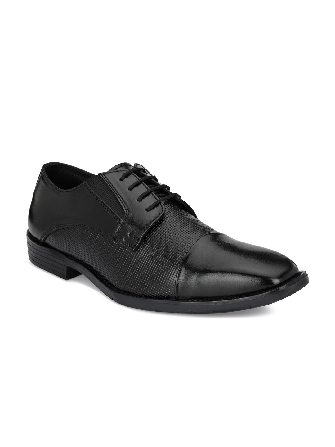 Hirels Men Black Solid Leather Derbys