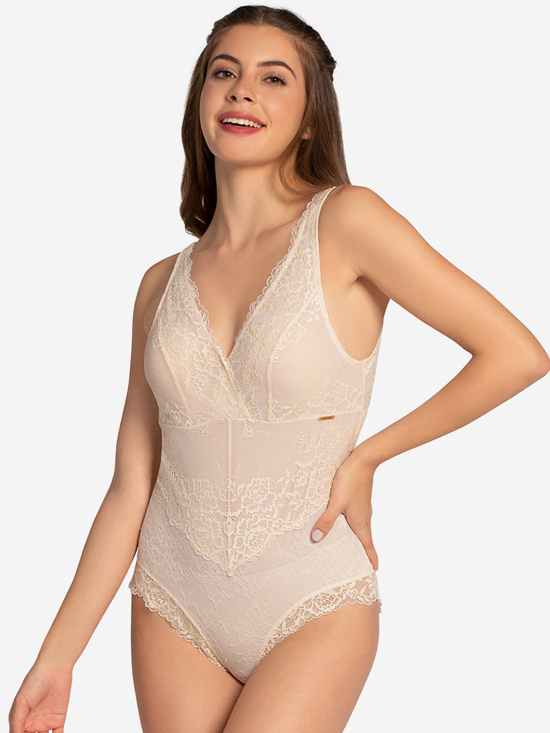 Amante Women Beige Eternal Bliss Lace Bodysuit